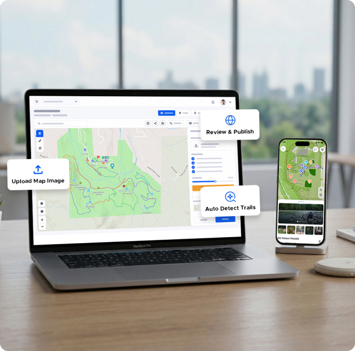 OuterMap dashboard shown on a MacBook and iPhone side by side